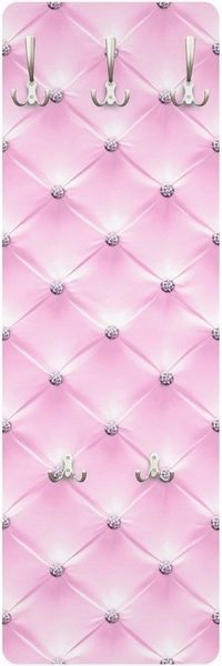 Bilderdepot24 Garderobenpaneel Design Muster Diamant Rosa Luxus (ausgefallenes Flur Wandpaneel mit Garderobenhaken Kleiderhaken hängend), moderne Wandgarderobe - Flurgarderobe im schmalen Hakenpaneel Design
