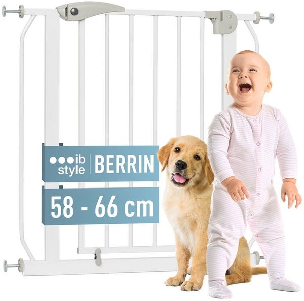 ib style Türschutzgitter Berrin XS Treppengitter 58-66 cm weiß-grau mit Y-Spindeln, Sicherheitsgitter für Türen und Treppen, Ohne Bohren, Zum Klemmen