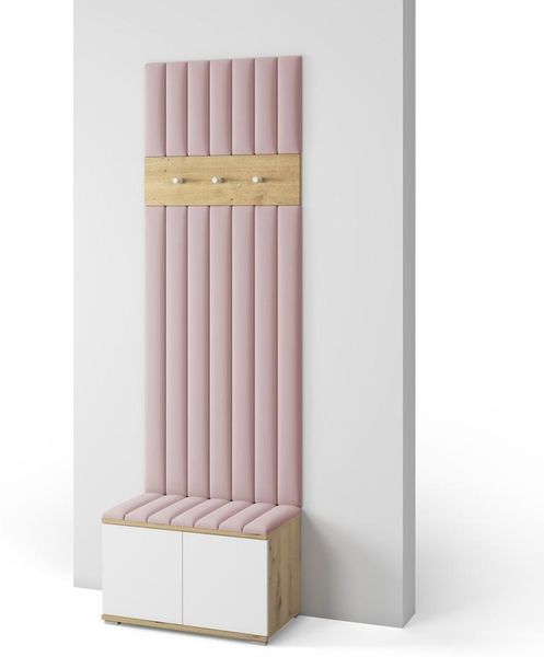 Garderoben-Set Aura version 12 mit Schuhregal und Polsterplatten, Ideal für Flur und Eingangsbereich (Weiß / Eiche Artisan, Trinity 19), 225 x 40 x 70 cm
