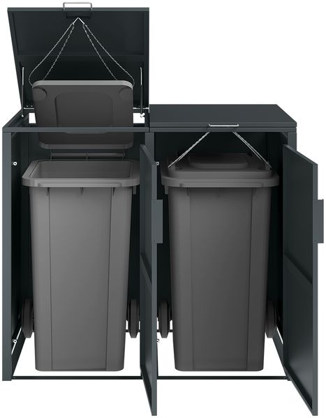 STEELSØN 'Thoria' Mülltonnenbox 2er je 120 Liter, anthrazit, Mülltonnenverkleidung aus Stahl, wetterfest, 102x62x117 cm, Müllbox für 2 Tonnen Bild 7