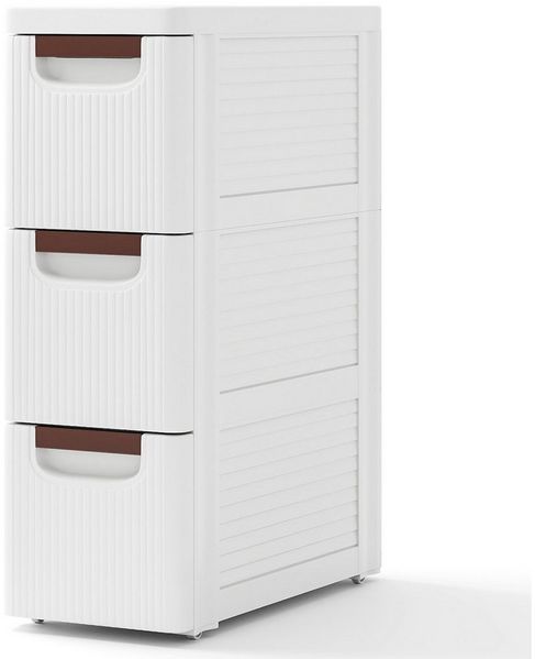 COSTWAY Beistellwagen, Nischenschrank schmal, mit 3 Schubladen & Rollen, weiß