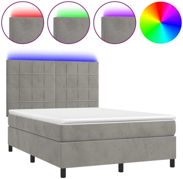 vidaXL Boxspringbett mit Matratze & LED Hellgrau 140x200 cm Samt 3136125