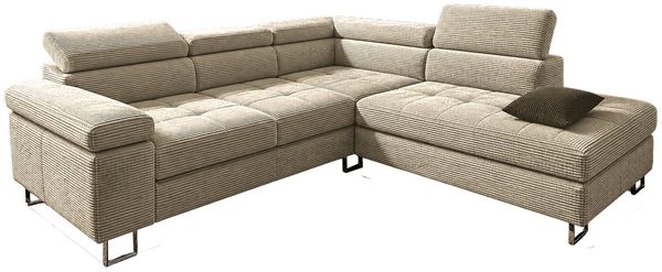 Goldstoff Ecksofa mit Schlaffunktion, Cord Couch für Wohnzimmer - Cord Ecksofa, Cord Sofa VOYAGE 2 Teile, Großer Bettkasten Bild 2