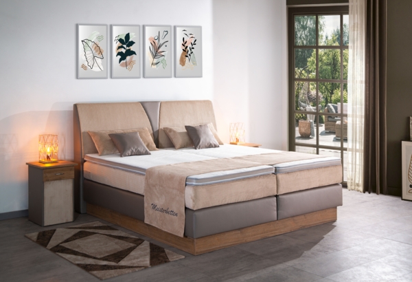 Meisterbetten Boxspringbett Aura 240x220 in CS-Senf in LM-Hellgrau, Matratzenbezug Nano, Ergoflex-Topper Bild 3