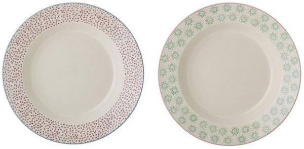 Bloomingville Teller Patrizia Nudelteller 2er Set, Durchmesser 25 cm, aus Steingut, Pastateller, Suppenteller, tiefe Teller, dänisches Design