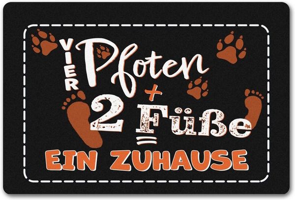 speecheese Fußmatte Vier Pfoten + Zwei Füße = Ein Zuhause Hunde Fußmatte in 40x60 cm ohne