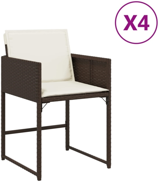 vidaXL Gartenstühle mit Kissen 4 Stk. Braun Poly Rattan 365003