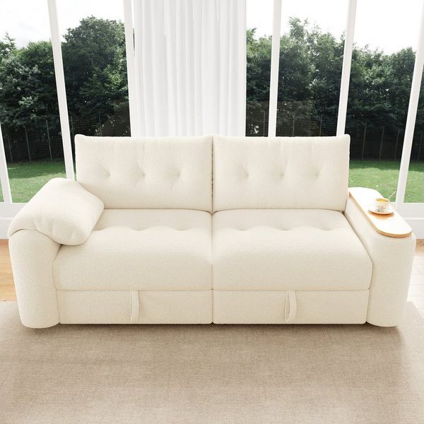 STILVORA Schlafsofa 3-Sitzer Relaxsofa mit Stauraum Polstermöbel mit Beistelltisch Beige, Set 1 Teile, platzsparende Schlafcouch für Apartment, Wohnzimmer