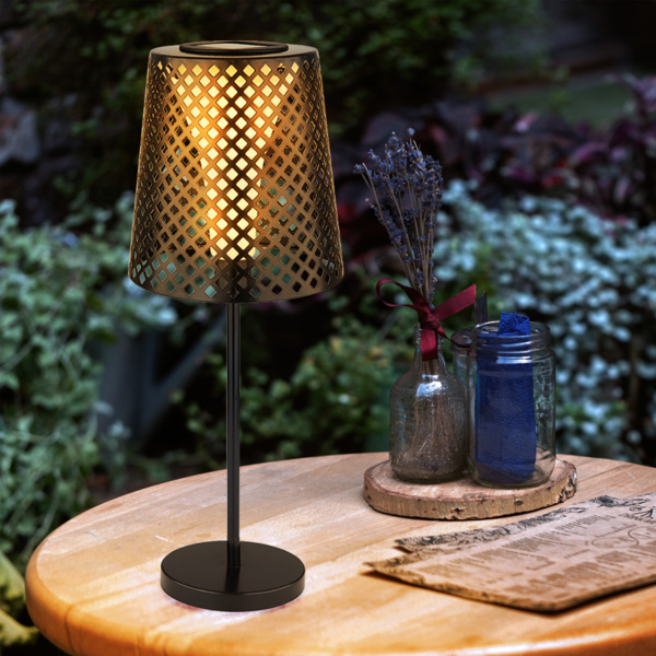 LED Solarleuchte, Loch Design, schwarz, H 50 cm