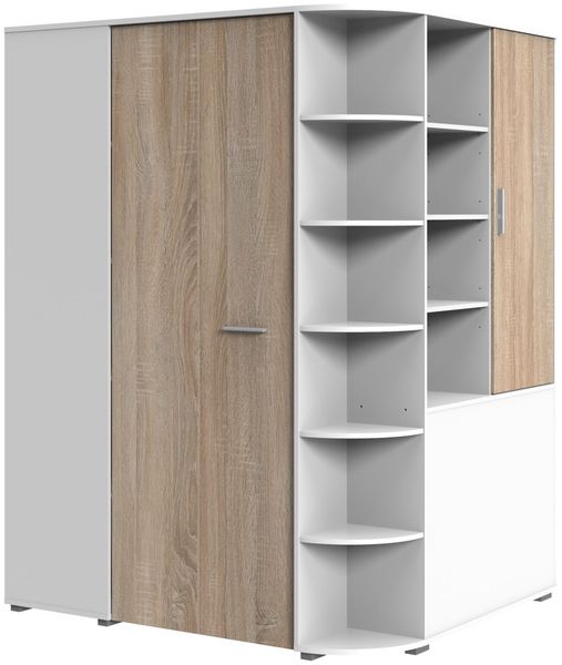 Kleiderschrank Joker in Weiß Eiche Sägerau - Drehtürenschrank in verschiedenen Varianten wählbar - begehbarer Eckkleiderschrank