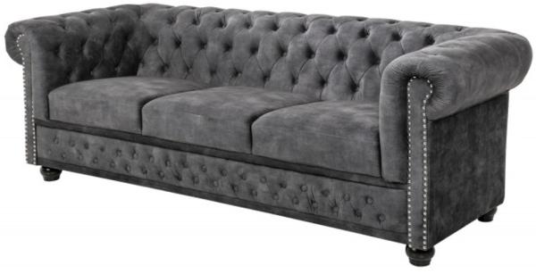 Casa Padrino Chesterfield 3er Sofa in Grau / Braun 205 x 73 x H. 85 cm - Designer Chesterfield Sofa