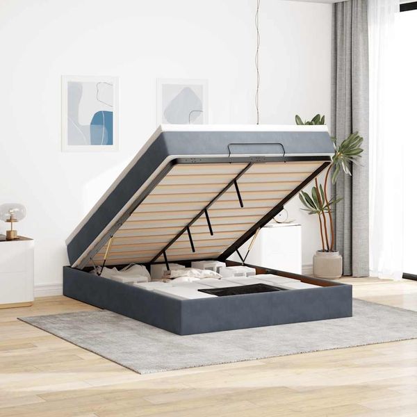 vidaXL Ottoman-Bett mit Matratze Dunkelgrau 140x190 cm Samt 3311184