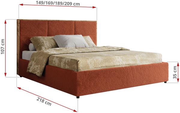 Premium Polsterbett LERIO CLASSIC 180 x 200 cm mit Stauraum, gepolstertem Kopfteil, Gasdruckfedern & Lattenrost - Modernes Design, Inkl. Lattenrost Pocket Matratze - Orange Plüsch - VIRE LUX Bild 4