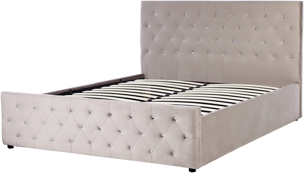 Bett mit Stauraum AMIENS 160 x 200 cm Samtstoff Taupe Bild 6