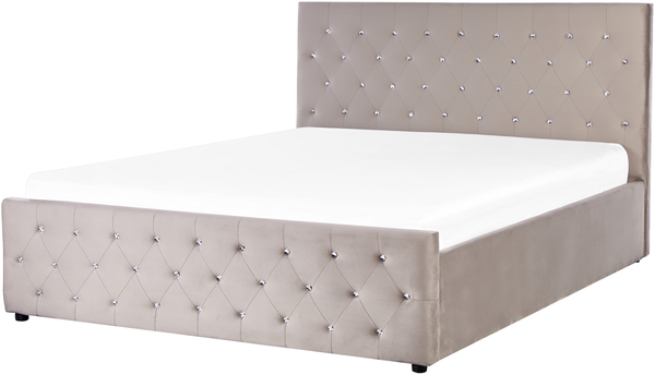 Bett mit Stauraum AMIENS 160 x 200 cm Samtstoff Taupe Bild 4