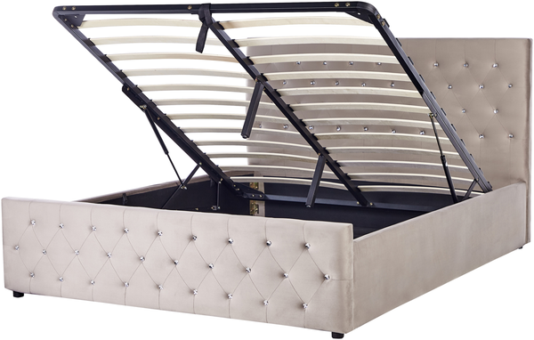 Bett mit Stauraum AMIENS 160 x 200 cm Samtstoff Taupe