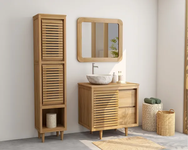 Vente-unique - TORAJA Bathroom storage unit Holz, Platte Beige - B 35 cm x H 180 cm x L 40 cm