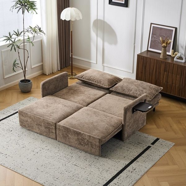 Leawin Sofa Sofa mit Schlaffunktion aus Chenille – Sofas Wohnzimmer mit USB, Weich gepolstertes Chenille-Funktionssofa mit Relaxfunktion