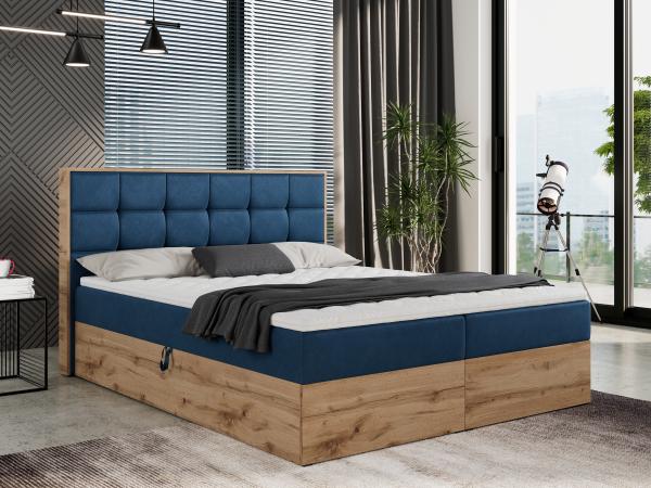 Boxspringbett mit Kopfteil und Topper, Polsterbett - ALBERO 1 - 120 x 200 cm - Blau Velvet - H4