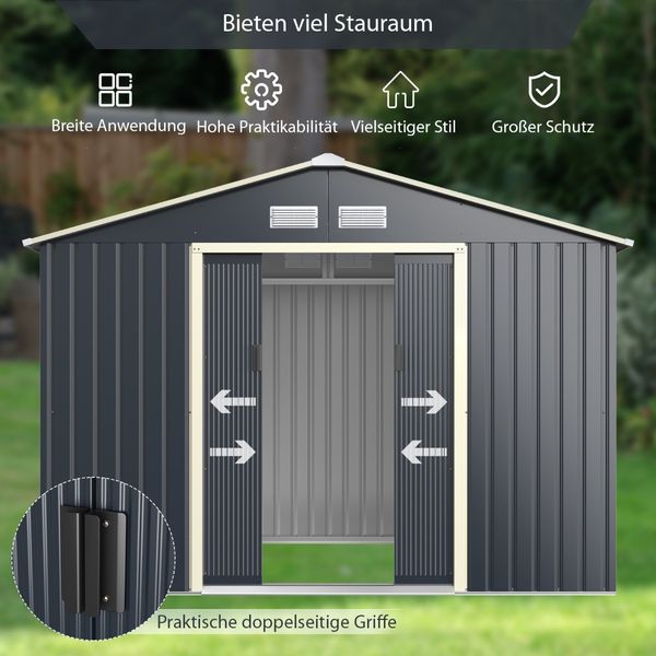 Gartenhaus aus Stahl Multifunktionaler Schuppen 277 x 202 x 191 cm Grau