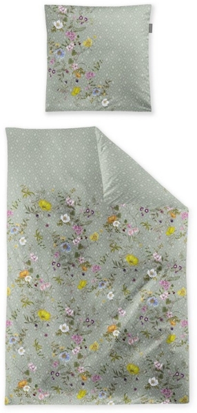 Irisette Tokio Mako-Satin Bettwäsche 155x220 Wiesenblumen Ranken grün 8599-30