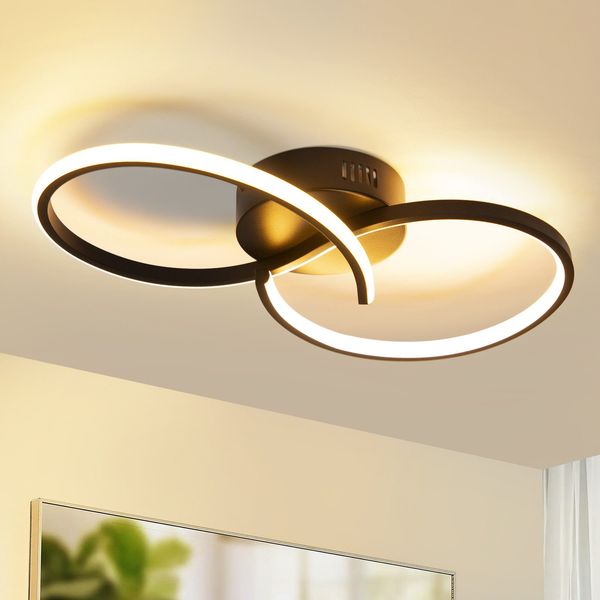 ZMH Deckenleuchte Wohnzimmer Deckenlampe Schlafzimmer: Modern Wohnzimmerlampe Schwarz 12W Design Schlafzimmerlampe Innen 3000K Küchenlampe Warmweiß Deckenbeleuchtung LED für Flur Küche