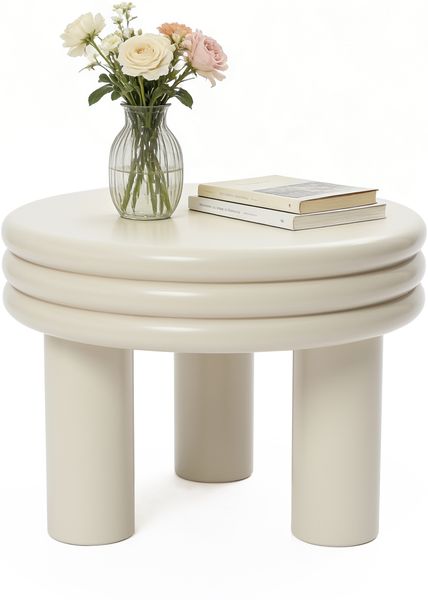 Hometopia Beistelltisch rund Beige, moderner Kaffeetisch Creme, Ø 48 cm, Höhe 35 cm