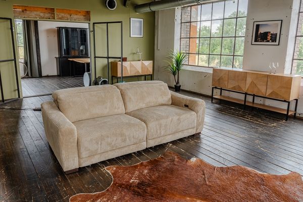 KAWOLA Big Sofa KIANA 3-Sitzer Funktionssofa Kopfstütze verstellbar Cord beige 80 x 110 x 227 cm