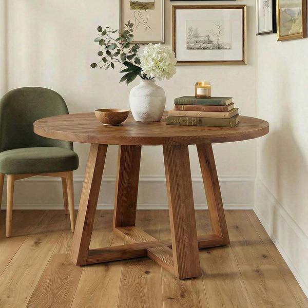 LITTLE TREE Runder Esstisch aus Holz, Natürliche Holzoptik, Moderne Möbel mit Kreuzfuß-Design