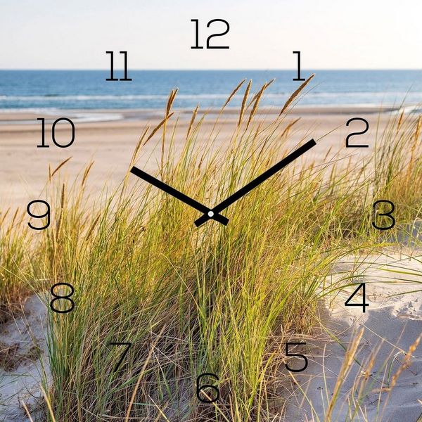 Levandeo® Wanduhr (Wanduhr Alu-Dibond 30x30 cm Uhr Alubild Strand Meer Düne Urlaub)