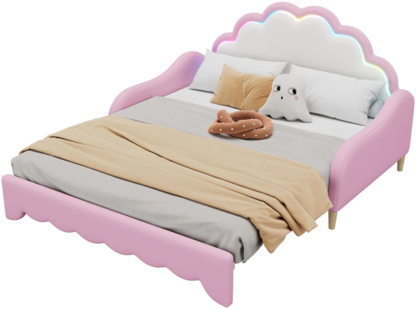 Schlafsofa mit Bettfunktion und Matratze, 140x200 cm, Kopfteil mit RGB LED-Beleuchtung, Jugendbett, Doppelbett, Kunstleder