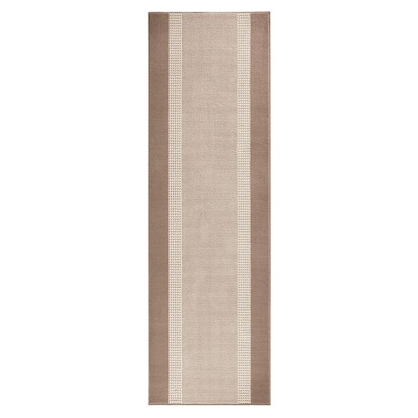 Kurzflor Teppich Läufer Band Creme Beige - 80x500x0,9cm