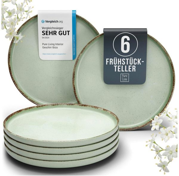 PURE LIVING INTERIOR DESIGN Geschirr-Set Steingut Frühstücksteller 6 Personen Rustic TESTSIEGER, Hochwertiges L (6-tlg), 6 Personen, Steingut, Authentischer Landhausstil, Reaktive Glasur – jedes Stück ein Unikat,…