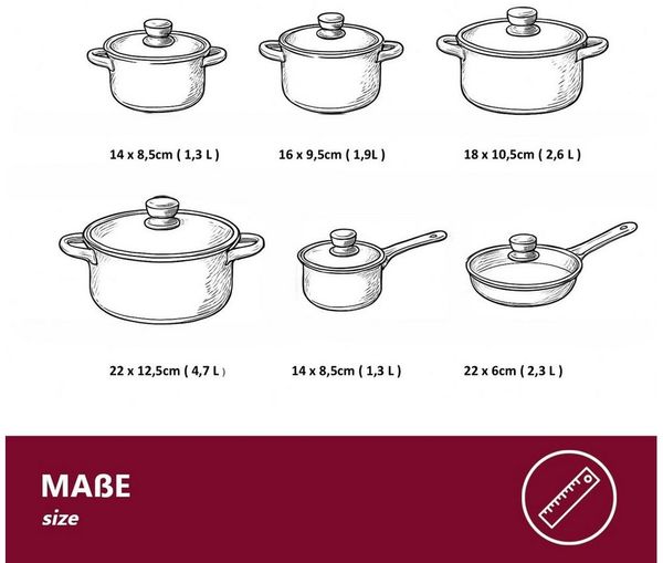 HOOZ Topf-Set Edelstahl Topfset 12-teilig – Für alle Herdarten inkl. Induktion, Edelstahl (Set, 5-tlg, 12-teiliges Edelstahl-Topfset für alle Herdarten inkl. Induktion), Für alle Herdarten inkl. Induktion, stapelbar & mit Glasdeckeln