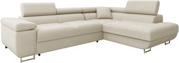 Ecksofa Torezio Premium mit Einstellbare Kopfstützen, Bettkasten und Schlaffunktion (Farbe: Venus Velvet 2927, Seite: Rechts)