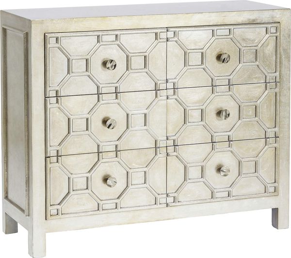 Kare Design Kommode Alhambra, TV Lowboard mit 6 Schubladen, Wohnzimmer Sideboard Silber, Ethno Look, Shabby Chic Kommode, (H/B/T) 61 x 124 x 38 cm