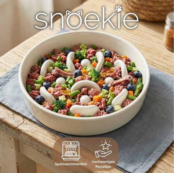 SNOEKIE Napf snoekie Porzellan Flacher Anti-Schling-Napf Hunde, Katzen 15×15×3.5cm