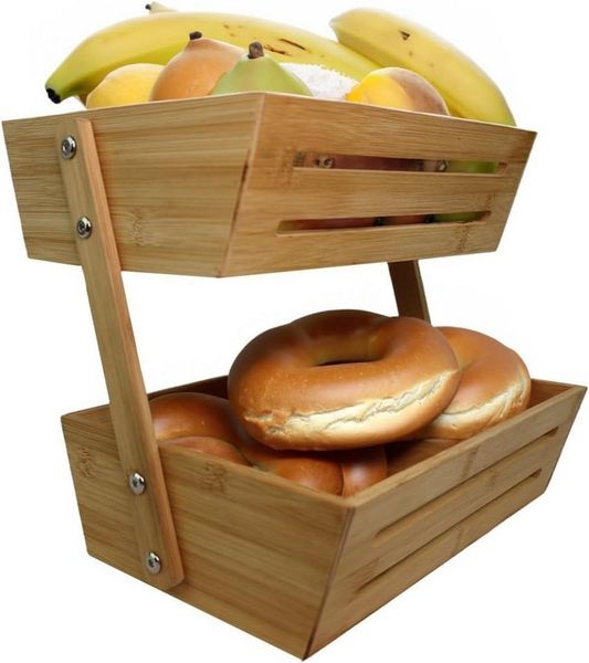 hausleben Obstschale Obstkorb mit 2 Etagen 34x22x28 cm, (1-tlg), Obstschale Obst Halter, Küche Ablagekorb Brot Snacks Korb