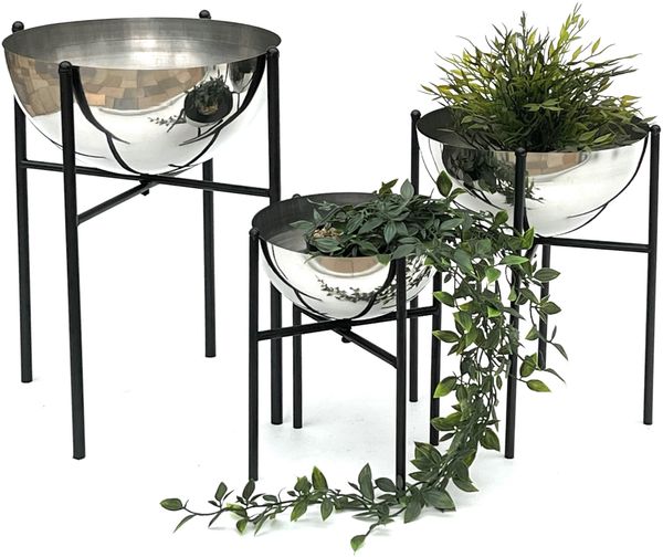 DanDiBo Blumenhocker Metall mit Topf Schwarz Silber 3er Set Blumenständer 96257 Blumensäule Modern Pflanzenständer Pflanzenhocker