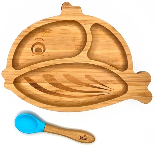 Kleinfuchs Kinderteller Bambus Fisch Blau