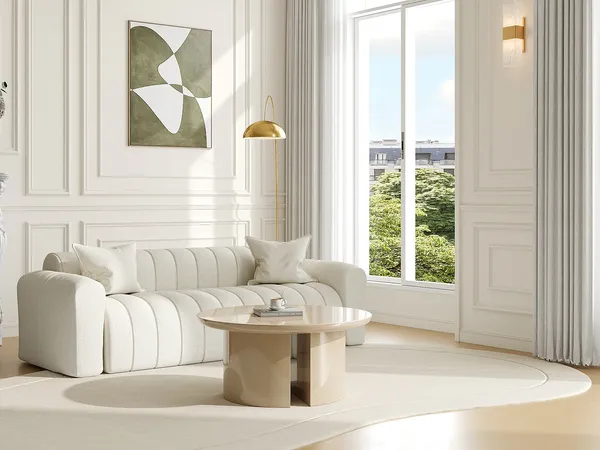Vente-unique - DERLALI Couchtisch Holz, Platte Beige - B 90 cm x H 40,5 cm x L 90 cm