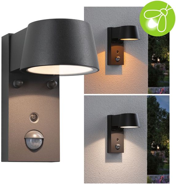 Paulmann 94714 LED Außenwandleuchte Capea Schwarz IP44 mit Sensor Goldlicht