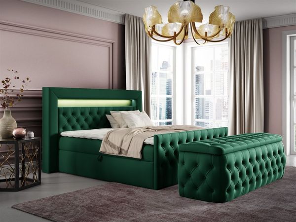 Boxspringbett Schlafzimmerbett ERNESTO Nr. 3 140x200cm in Elisa Velvet Dunkelgrün