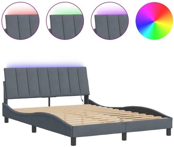 Doppelbett, Bettgestell Modernen mit LED ohne Matratze Dunkelgrau 140x200 cm Samt d1390e