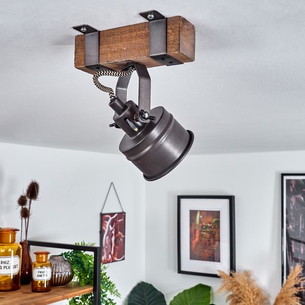 hofstein Wandleuchte »Villanuova« Wandlampe aus Metall/Holz in Braun/Schwarz/Grau, ohne Leuchtmittel, Leuchte im Industrial-Design mit verstellbarem Strahler, 1xGU10