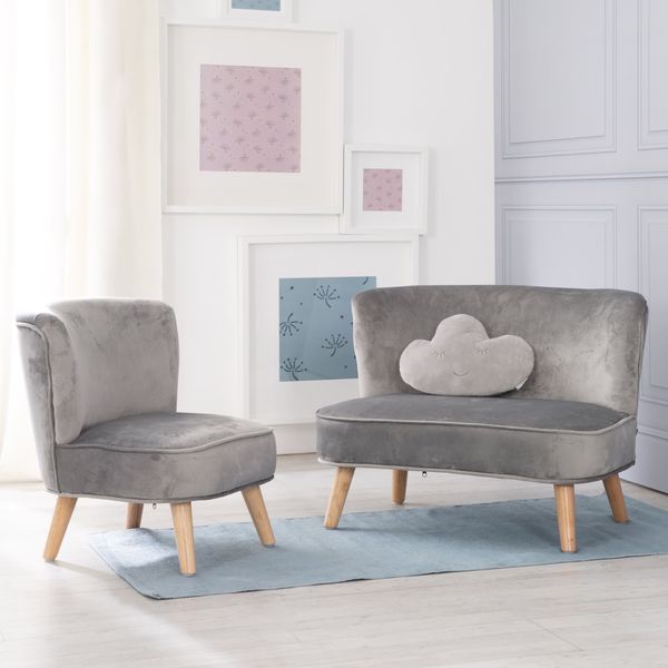 roba Bundle 'Lil Sofa' - Kindersofa - Kindersessel - Dekokissen Wolke - Grau