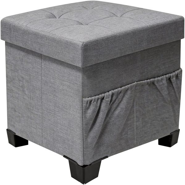 Zedelmaier Sitzhocker mit Stauraum, Hocker mit Holzfüßen,Aufbewahrungsbox mit Deckel,Fußhocker, bis 300 kg belastbar, für Eingang, Wohnzimmer, Schlafzimmer (Grau)