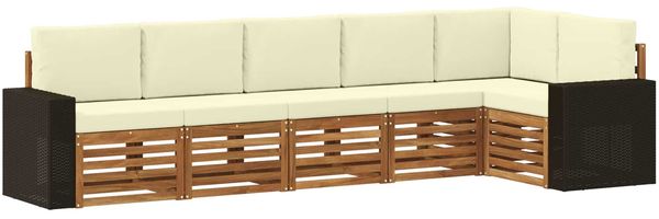 vidaXL Ecksofa Set mit Kissen 6 pcs Natur und Creme Massivholz Akazie 3384421
