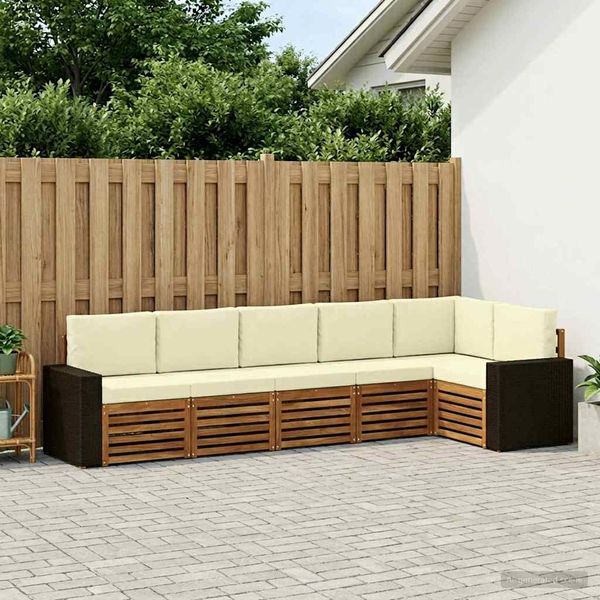 vidaXL Ecksofa Set mit Kissen 6 pcs Natur und Creme Massivholz Akazie 3384421