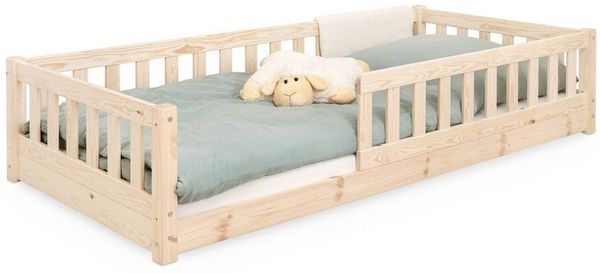 Ehrenkind Kinderbett Bodenbett aus aus massivem Kiefernholz mit Rausfallschutz (Hochwertiges Kinderbett aus FSC® zertifziertem Holz / Bodenbett in 90x200, Montessori Kinderbett 90x200cm), Bodenbett 90x200 cm, aus FSC zertifiziertem Holz